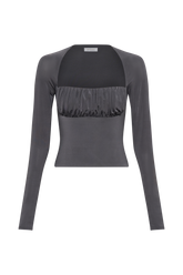 Billie Slinky Ruched Long Sleeve Top - Charcoal
